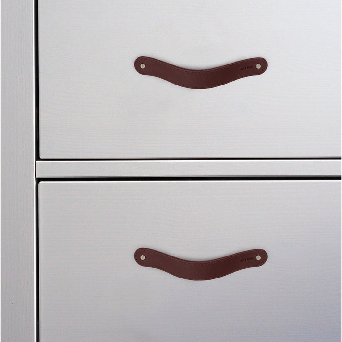 Hide & Drink Drawer Handles (4pk) presenting a selection of durable leather handles in various textures, each easy to install. Artisan crafted for a stylish enhancement to any furniture.