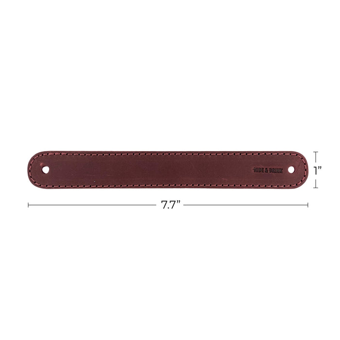 Hide & Drink Drawer Handles (4pk) showcasing a close-up of quality leather handles, emphasizing their durability and ease of installation. Perfect for stylish upgrades around the home.