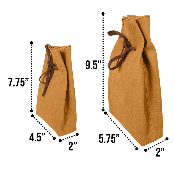 Detailed view of Hide & Drink's Drawstring Sack (2 pack) with a pop of color, perfect for stylish organization and gifting. Drawstring Sack (2 pack) Handmade from Sheepskin and Full Grain Leather, StockyardX, Small Batch Production, Hand Cut, Hand Sewn, Fire Branded, Artisan, Handmade in La Antigua Guatemala & Oaxaca Mexico.