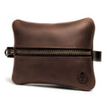 EDC Zippered Pouch by Valhalla Gear, showcasing a stylish zippered pouch handmade from full grain leather. Perfect for storing essentials and small personal items or tools. This accessory bag features quality craftsmanship with hand cut and hand sewn details, fire branded logo, embodying small batch production. Handmade in La Antigua Guatemala.