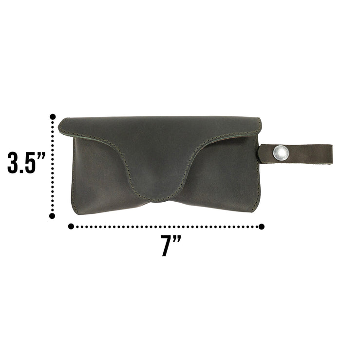Measuring dimensions of Eyeglasses Case with Strap by Hide & Drink, crafted from high-quality full grain leather. This reliable sunglasses case serves as a protector for eyewear, showcasing artisan skill in La Antigua Guatemala & Oaxaca Mexico.