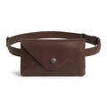 Hide & Drink's Fancy Fanny Pack in rustic full grain leather. This artisan-made waist pouch combines style and functionality, perfect as a vintage purse or phone holder. Ideal for easy travel for digital nomads, featuring small batch production, hand cut, and hand sewn craftsmanship, handmade in La Antigua Guatemala.