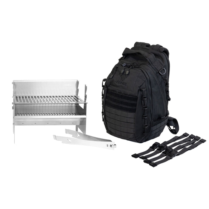 Freisteller vom FENNEK 2.0, dem dazugehörigen Multifunktionswerkzeug und dem FENNEK Backpack One2explore