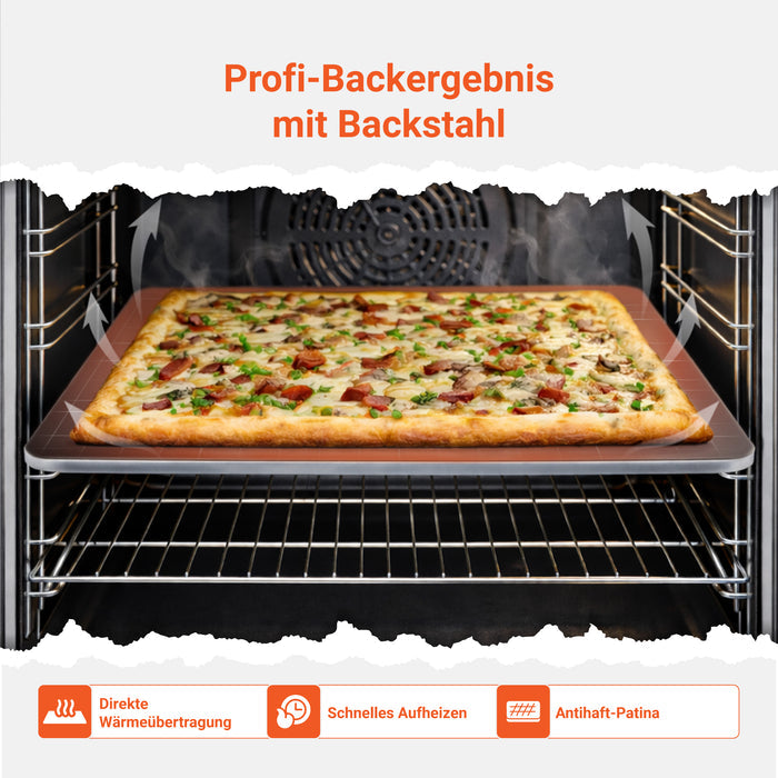 Mit dem FENNEK Backstahl erzielst du Backergebnisse wie ein Profi. Er ermöglicht eine direkte Wärmeübertragung, hat eine kurze Aufheizzeit und eine Antihaft-Patina. So gelingt die Pizza wie im Restaurant.