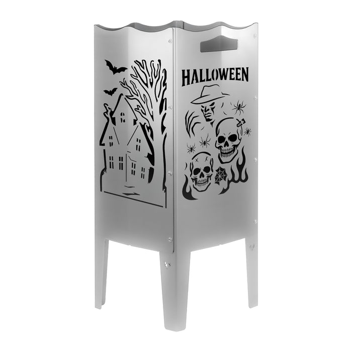 Feuersäule aus Stahl oder Edelstahl mit verschiedenen Motiven und Bildern. Hergestellt in Deutschland. Wählbare Motive. Halloween Bilder auf Feuersäule.