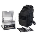 Freisteller FENNEK Grill und FENNEK Backpack One2explore, mit den dazugehörigen Kompressionsgurten.