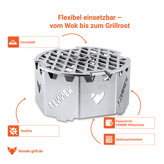 Details zum Grillrost mit 20 cm Durchmesser für Feuerplatten und Grillringe mit einer 20 cm Öffnung. Made in Germany.
