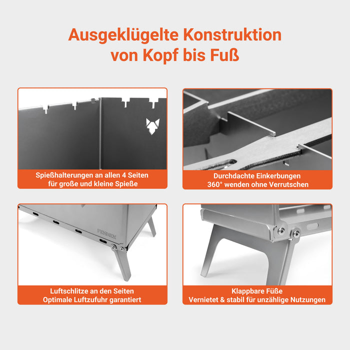 Infografik zu der Konstruktion des  FENNEK Mangalgrill. Welcher durch eine Details sehr durchdacht ist