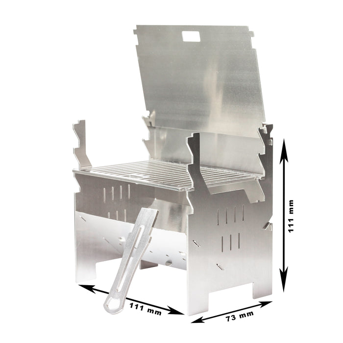 FENNEK Miniatur Grill zum Servieren mit Größenangaben.
