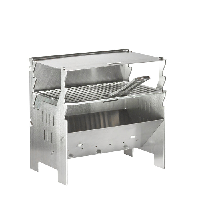 FENNEK Miniatur Grill zum Servieren, aufgebaut mit Griff und Deckel.