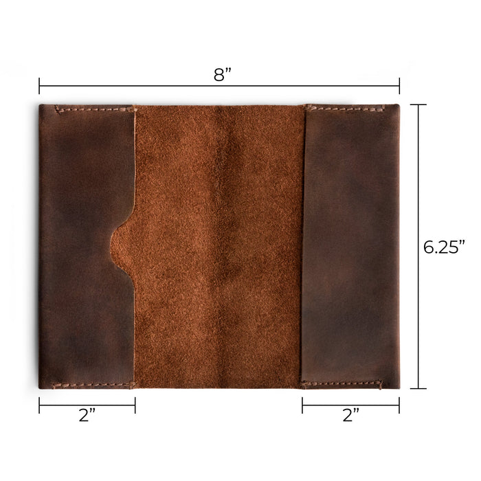 Hide & Drink Field Notes Cover interior showing card slots, a premium pocket-sized memo books cover that fits Field Notes (3.5 x 5.5 in.) journal case. Hand-cut and sewn from full grain leather, this stylish cover is made in La Antigua, Guatemala.