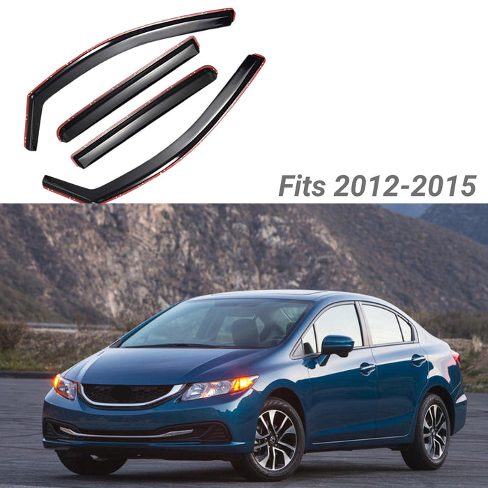 Fit 2012-2015 Honda Civic Sedan In-Channel Vent Window Visors Rain Sun Wind Guards Shade Deflectors
