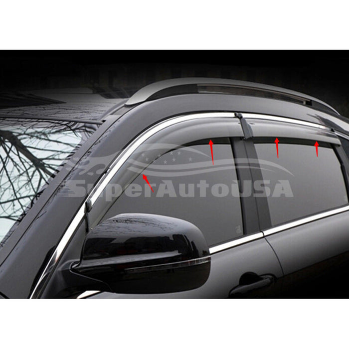 Fit 2012-2016 Subaru Crosstrek XV Clip-On Chrome Trim Vent Window Visors Rain Sun Wind Guards Shade Deflectors