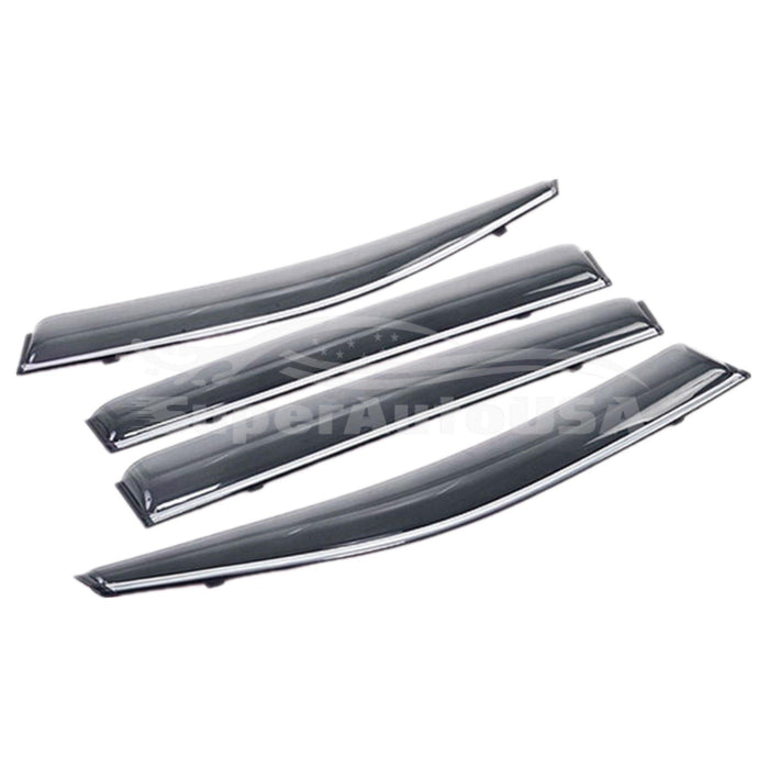Fit 2012-2016 Subaru Crosstrek XV Clip-On Chrome Trim Vent Window Visors Rain Sun Wind Guards Shade Deflectors