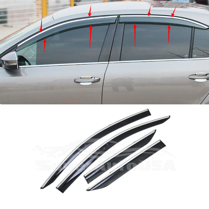 Fit 2013-2017 Honda Accord 9TH GEN Clip-On Chrome Trim Vent Window Visors Rain Sun Wind Guards Shade Deflectors