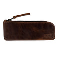 Leather Worx Flat Pen Case made from full grain leather, showcasing a stylish design perfect for men and women, ideal for artists and work accessories. Features include small batch production and hand-stitched craftsmanship, highlighting its artisan quality, handmade in La Antigua Guatemala & Oaxaca Mexico.