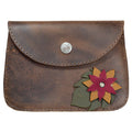 Hide & Drink's Flower Card Wallet featuring a vibrant flower design, perfect for organizing coins, cash, and cards. Crafted from Full Grain Leather, this Noche Buena Wallet doubles as a Vintage Pouch and Cable Holder, making it an ideal travel accessory. Handmade in La Antigua Guatemala & Oaxaca Mexico, it showcases small batch production with meticulous hand stitching.