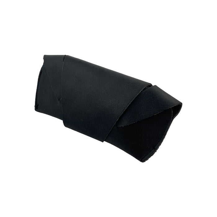 Side view of the black Foldable Sunglass Case by Hide & Drink, showcasing its foldable functionality. Crafted from Full Grain Leather, this case is a proud representation of small batch production and handmade artistry.