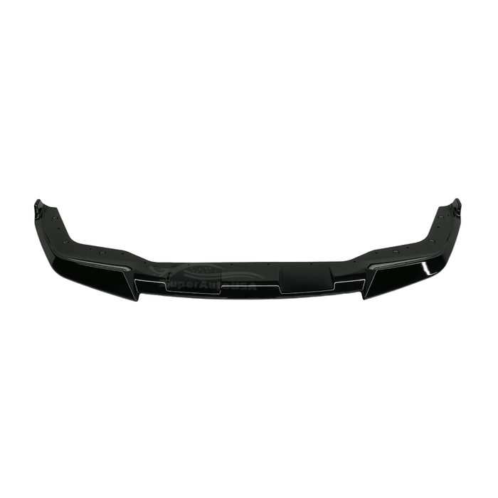 Close-up view of the Gloss Black Front Spoiler on a BMW 3 Series G20, offering an aggressive aesthetic for the 2019-2022 models