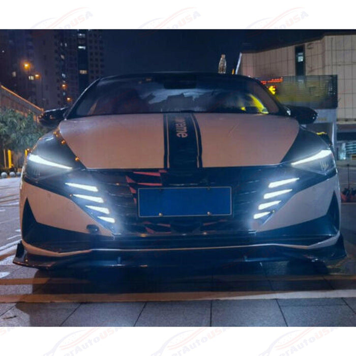For 2021-2023 Elantra DRL LED Turn Signal Lights Gloss Black Front Grille