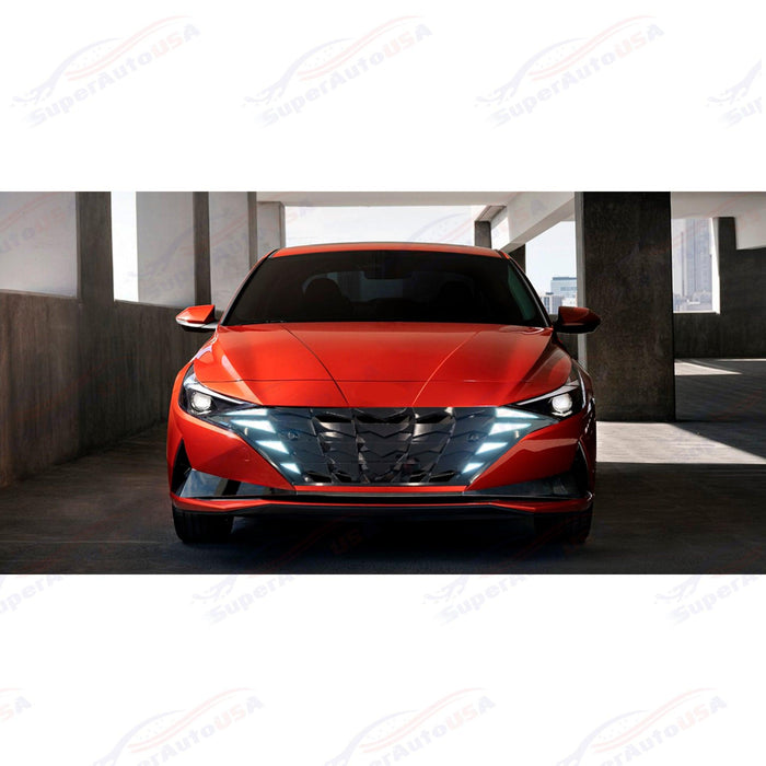 For 2021-2023 Elantra DRL LED Turn Signal Lights Gloss Black Front Grille
