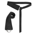 Heather's Formal Belt for Women with Ring in classic black, showcasing its elegant design. This handmade No-Buckle Belt serves as a stylish waist strap and belly accessory, crafted from durable Full Grain Leather and produced in small batches in La Antigua Guatemala.