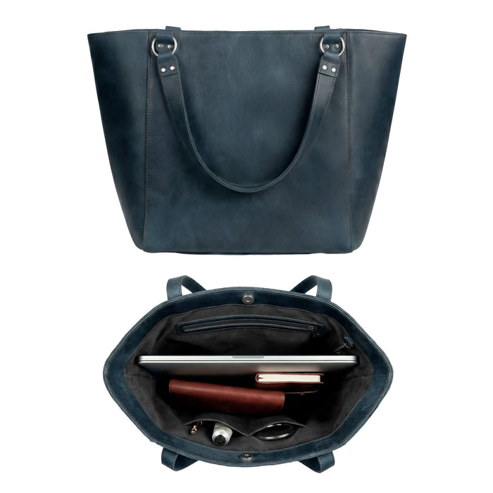 Front view of the Leather Formal Handbag by Hide & Drink, emphasizing its unique Full Grain Leather appearance. This stylish handbag is perfect as a Female Formal Handbag, Shoulder Bag, or Shopping Bag for girls. Handmade in La Antigua Guatemala & Oaxaca Mexico.