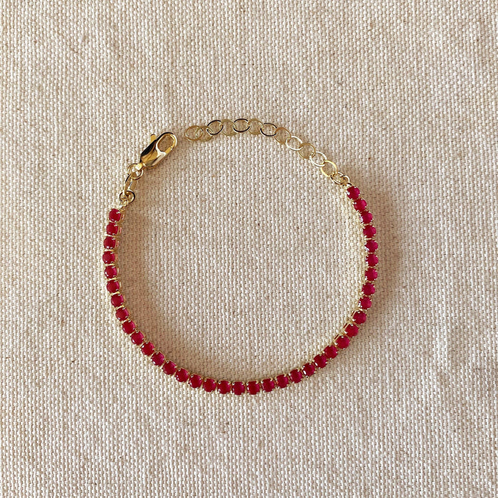 GoldFi - 18k Gold Filled 3mm Cubic Zirconia Fuchsia Bracelet