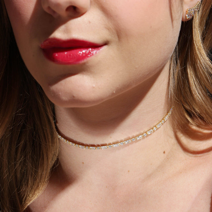 GoldFi - 18k Gold Filled Baguette and Round Cut Cubic Zirconia Choker Necklace