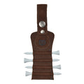 Hide & Drink Golf Tee Holder in bourbon brown leather, featuring slots for golf tees. This accessory combines style with function, designed for easy attachment to golf bags or belts. A perfect artisan gift for golfers, handcrafted in La Antigua Guatemala.