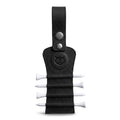 Hide & Drink Golf Tee Holder in sleek black leather, featuring slots for golf tees. This accessory combines functionality and style, perfect for storage and accessibility while golfing. Handmade with care in La Antigua Guatemala, it's a great gift for golf enthusiasts.