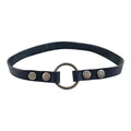 Goth Choker by Hide & Drink, showcasing a handcrafted full grain leather design with a large metal ring and accent studs, perfect as a trendy accessory and stylish necklace. Goth Choker - Stylish Necklace, Trendy Accessory, Soft, Durable Collar - Punk Style with Metal Ring and Hardware, Adjustable, Full Grain Leather, StockyardX, Small Batch Production, Hand Cut, Hand Sewn, Fire Branded, Artisan, Handmade in La Antigua Guatemala & Oaxaca Mexico.