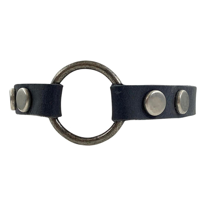 Artisan-crafted Goth Choker by Hide & Drink, featuring a prominent metal ring and evenly spaced studs, reflecting a unique style perfect for goth and punk fashion lovers. Goth Choker - Stylish Necklace, Trendy Accessory, Soft, Durable Collar - Punk Style with Metal Ring and Hardware, Adjustable, Full Grain Leather, StockyardX, Small Batch Production, Hand Cut, Hand Sewn, Fire Branded, Artisan, Handmade in La Antigua Guatemala & Oaxaca Mexico.