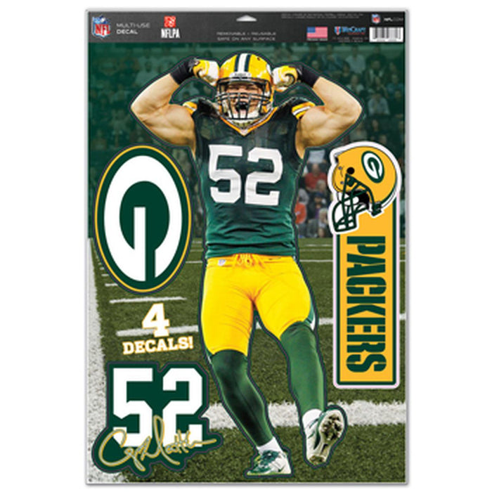 Green Bay Packers Decal 11x17 Multi Use Clay Matthews Design 4 Piece CO