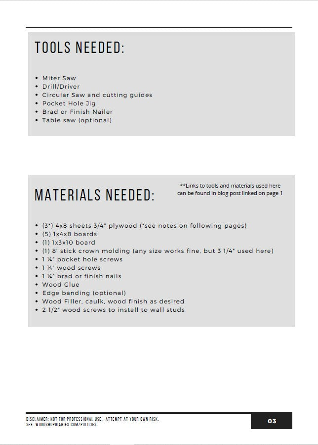 Tools and materials list for DIY hall tree