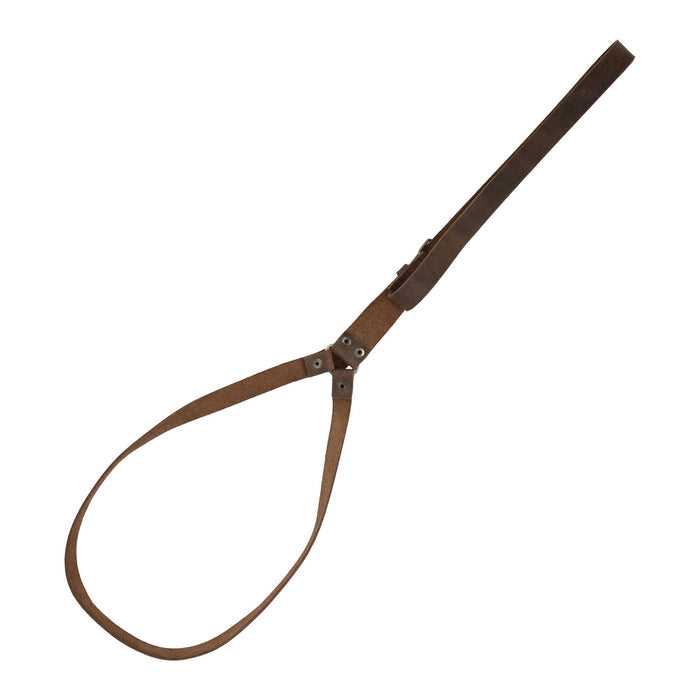 Hat Hanger by Hide & Drink showing the adjustable strap perfect for seat organization. This stylish travel accessory is crafted from full grain leather, emphasizing sustainable, small batch production. Handmade in La Antigua Guatemala & Oaxaca Mexico, this piece combines functionality with artisan quality.