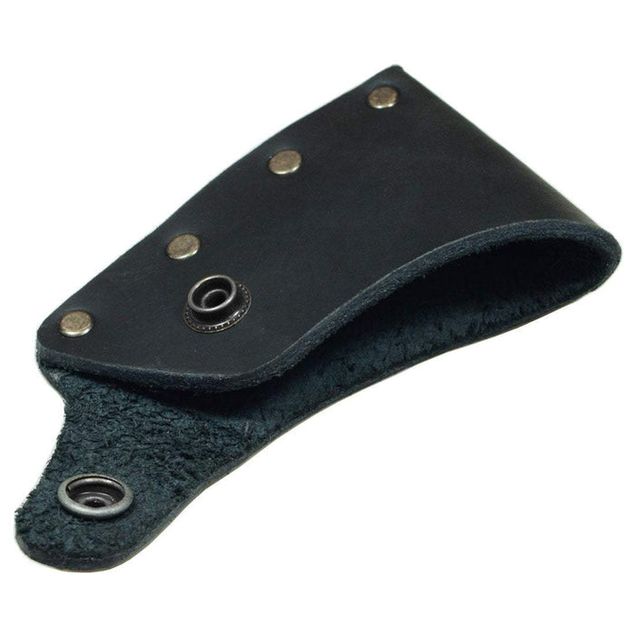 Elegant Hatchet Blade Cover by Hide & Drink, designed as a protective axe head sheath from top-quality full grain leather. A perfect accessory for lumberjacks and campers, this artisan product is handmade in La Antigua Guatemala & Oaxaca Mexico, reflecting traditional craftsmanship.