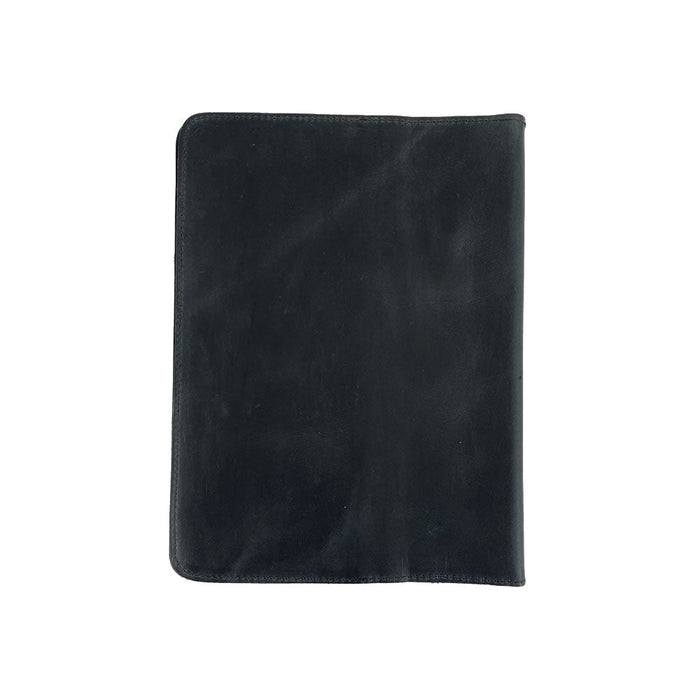 Back of the black Full Grain Leather Journal Cover for Moleskine Cahier XL (7.5 x 9.75 in.) by Hide & Drink, showing the quality craftsmanship and durable construction. This artisan made case is perfect for those seeking a blend of elegance and functionality.