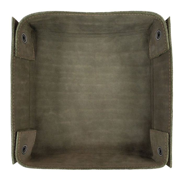 Hide & Drink Jumbo Tray made from premium full grain leather, ideal for holding small everyday items like coins and smartphones. This durable catchall organizer reflects artisan techniques from La Antigua Guatemala.