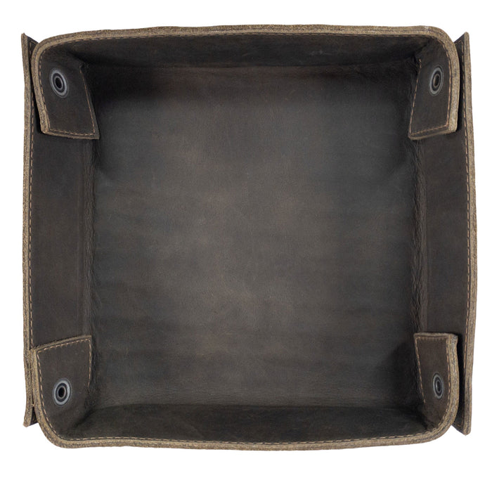 Hide & Drink Jumbo Tray featuring a rustic design made from high-quality full grain leather, perfect as a catchall for smaller items. This artisan product showcases craftsmanship from La Antigua Guatemala.