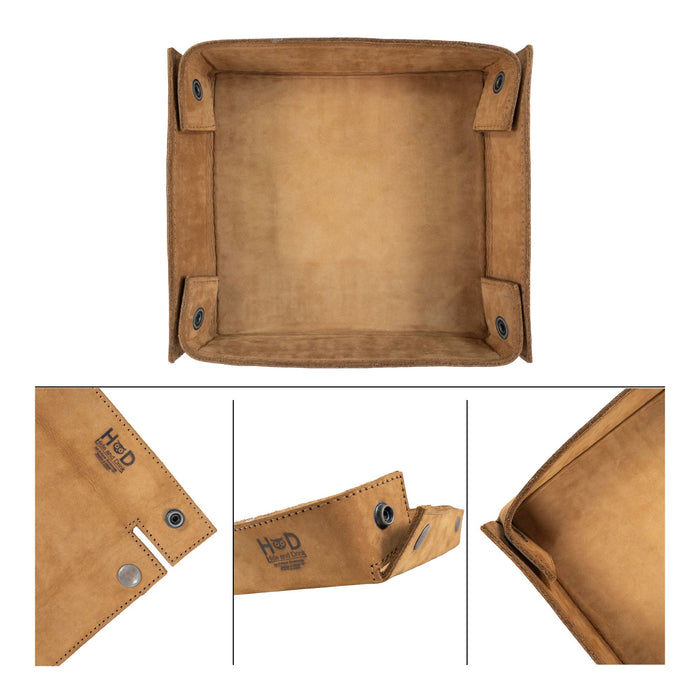 Hide & Drink Jumbo Tray, a vintage-style catchall made with full grain leather for organizing essential items like keys and jewelry. This durable product showcases artisan creation from La Antigua Guatemala.