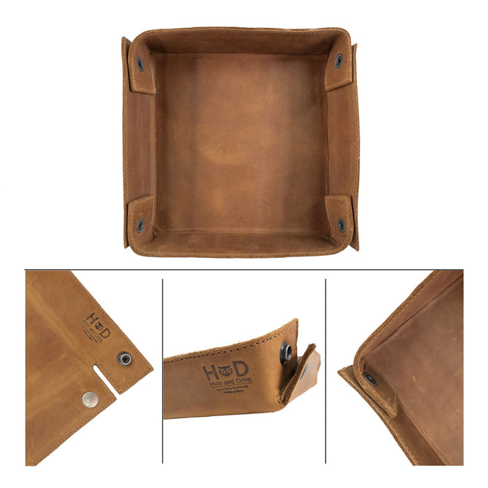 Hide & Drink Jumbo Tray crafted from high-quality full grain leather, perfect for organizing small essentials. This durable catchall tray emphasizes artisan craftsmanship from La Antigua Guatemala.