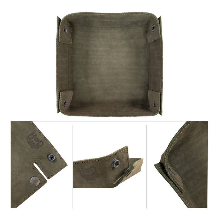 Hide & Drink Jumbo Tray, showcasing a beautifully crafted catchall made from full grain leather for easy organization of devices and coins. This durable tray emphasizes artisan craftsmanship from La Antigua Guatemala.