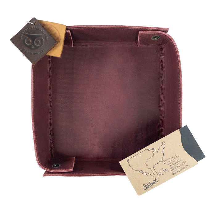Hide & Drink Jumbo Tray, crafted from quality full grain leather for organizing small items like smartphones and keys. This artisan catchall emphasizes vintage style and is handmade in La Antigua Guatemala.