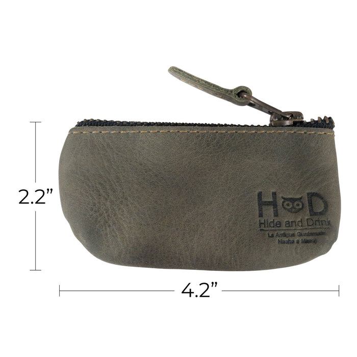 Hide & Drink Key Holder Zippered Pouch showcasing its utility as a zippered coin bag or earphone holder, made with care in full grain leather.
