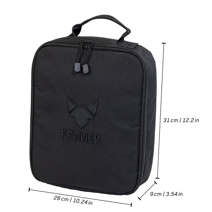 Freisteller der FENNEK Kühltasche mit angegebenen Maßen der Höhe, Breite und Tiefe.