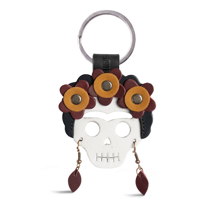 Lady Skull Leather Keychain