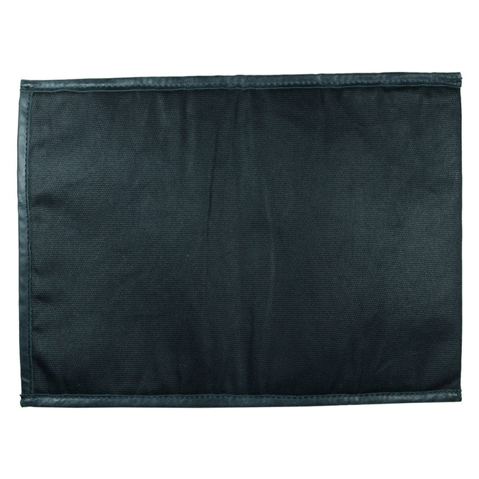 Flat image of Laptop Sleeve 14 in. by Hide & Drink illustrating its refined black exterior. Perfect for safeguarding your device, this Sleeve is compatible with MacBook Air/Pro 13 Inch with M1 Chip, fashioned from Waxed Canvas through small batch production methods, emphasizing hand cut, hand sewn, and fire branded artisan skills in La Antigua Guatemala & Oaxaca Mexico.