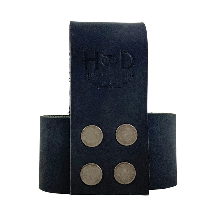 Front view of the Large Hammer Holster by Hide & Drink, showcasing its strong and reliable construction. Ideal for woodworkers, this tool organizer functions as a comfortable hammer holder with a belt loop. Artisan-made in La Antigua Guatemala for high durability.