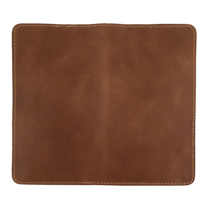Hide & Drink Large Organizer Wallet open to display cash and card slots. This full grain leather, artisan-crafted bifold wallet is a stylish travel accessory, handmade with care in La Antigua Guatemala & Oaxaca Mexico.